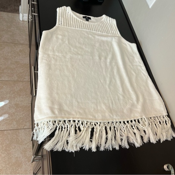 Jason Wu Sleeveless Sweater tunic with fringes, white, size L - Picture 3 of 9